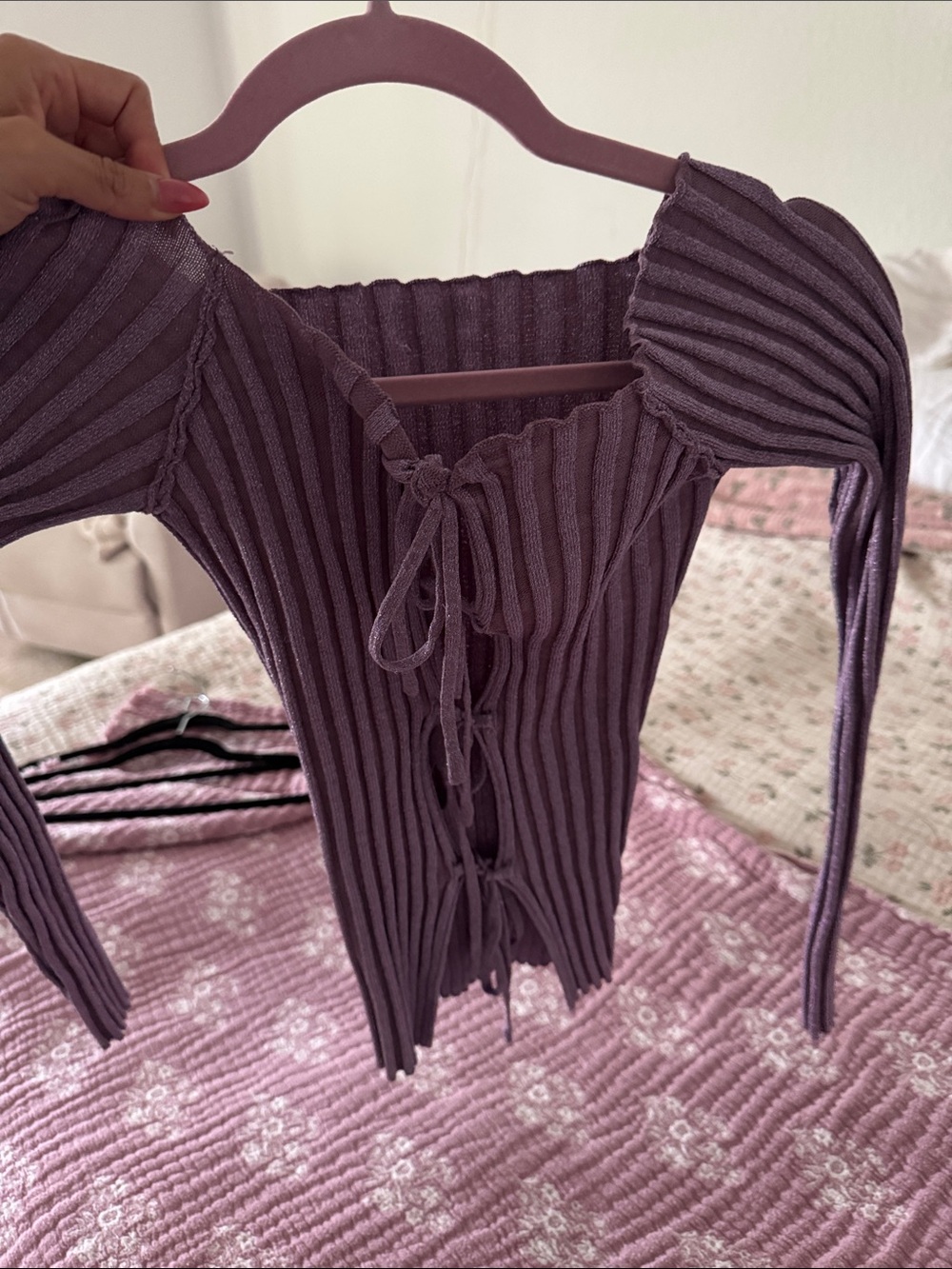 superdown Mauve Ribbed Lace-Up Long Sleeve Top